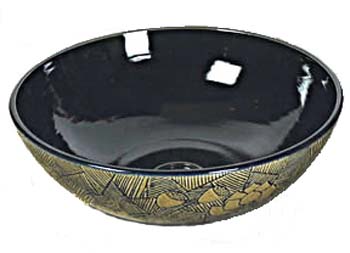 Black and tan ceramic basin